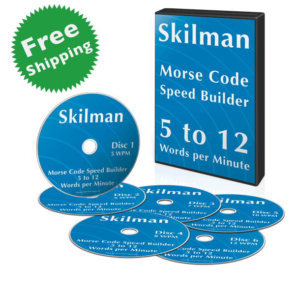 The Morse Code Speed Builder comes packaged as six compact discs in an
Amaray case. There's currently a promotion for free shipping.
